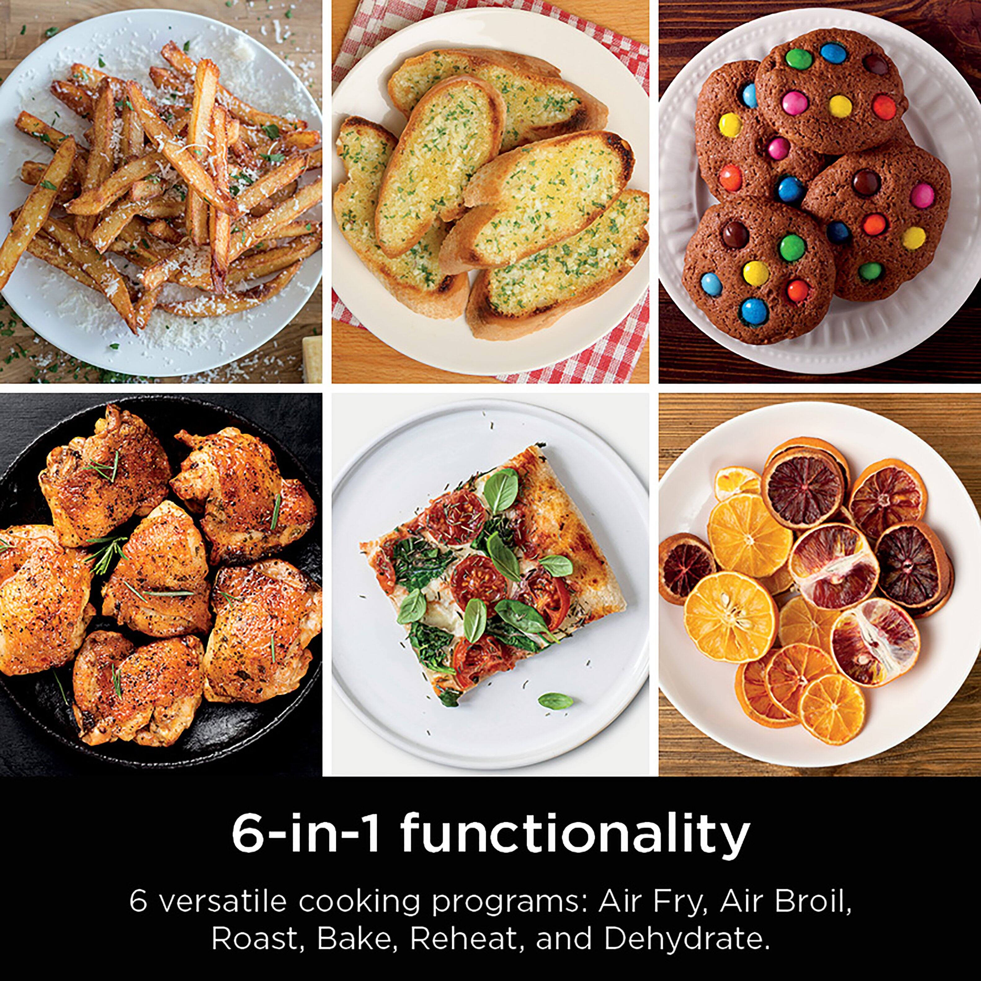 6-in-1 functionality: 6 versatile cooking programs: Air Fry, Air Broil, Roast, Bake, Reheat, and Dehydrate.