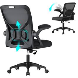 Songmics Home - Ergonomic Mesh Office Chair with Adjustable Lumbar Support, 90-105° Tilt Function, Wide Seat, Flip‑Up Armrests - Ink Black