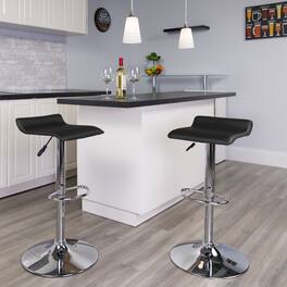 Emma + Oliver - Solid Wave Seat Vinyl Adjustable Height Barstool with Chrome Base - Black
