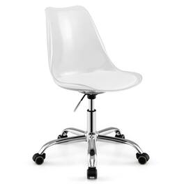 Pefilos - Armless Rolling Office Chair - Swivel Seat Anti-Scratch Wheels, Clear PET Material, PU Leather Cushion - White