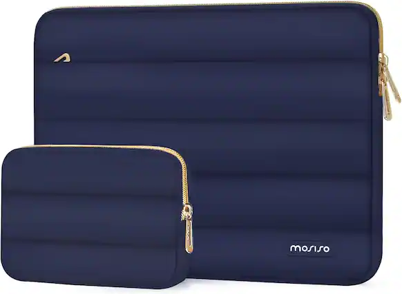 Front. mosiso - Puffy Laptop Sleeve 15-15.6 inch for MacBook Pro 16, HP Dell ASUS Acer Toshiba Lenovo Notebook - Navy Blue.