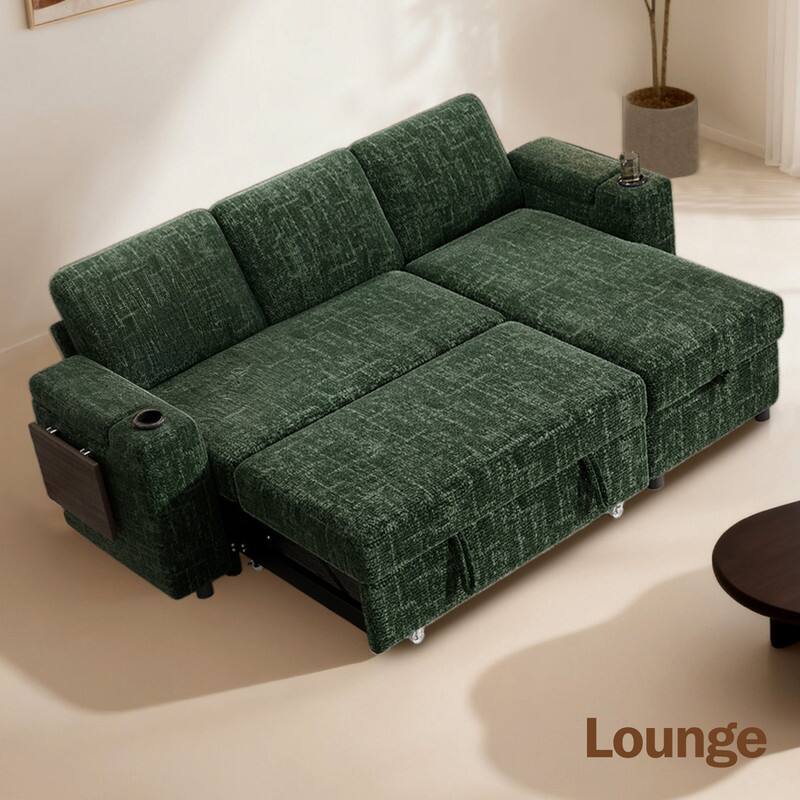Alt View 4. Dyonery - Dyonery 85 "Modular sofa, with pull-out bed, 3-seat sofa, adjustable backrest, with storage, tool-free assembly - Green.
