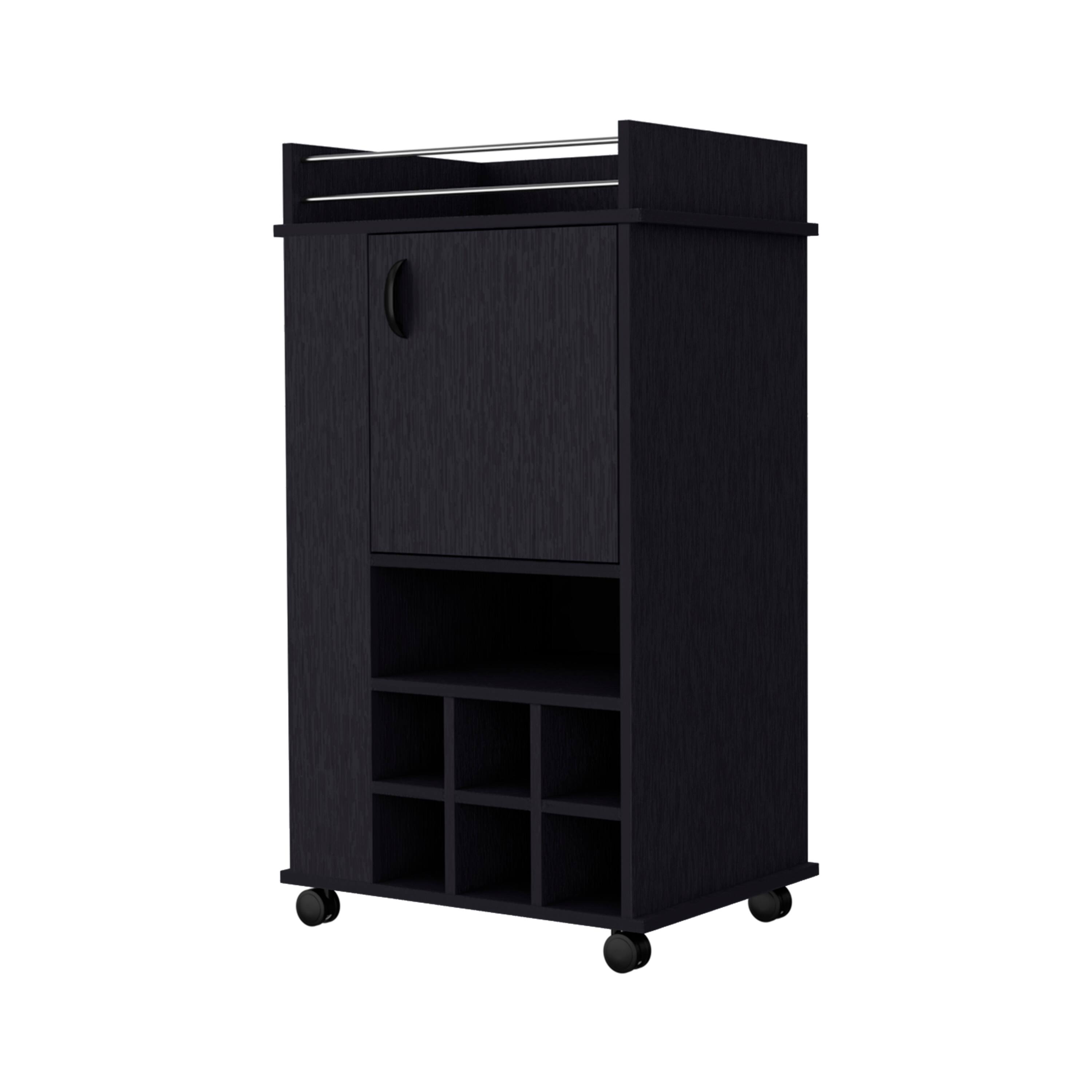 Alt View 1. TinyHomie - Farson Bar Cart with 2-Side Shelf 6-Built In Wine Rack and Casters.