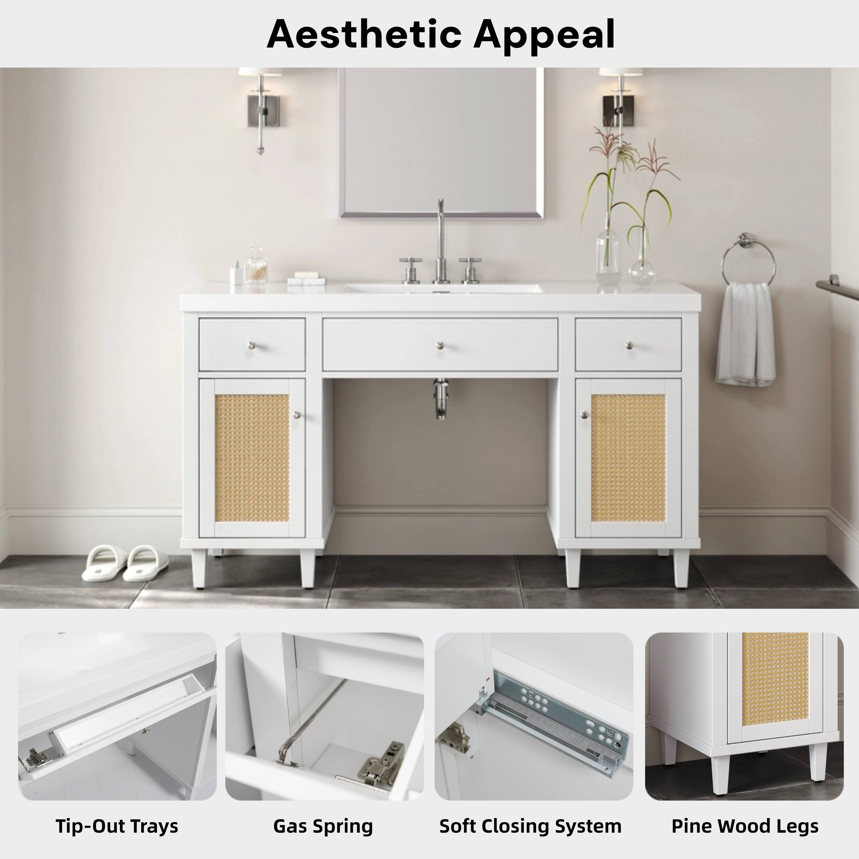 Aesthetic Appeal

- Tip-Out Trays
- Gas Spring
- Soft Closing System
- Pine Wood Legs
