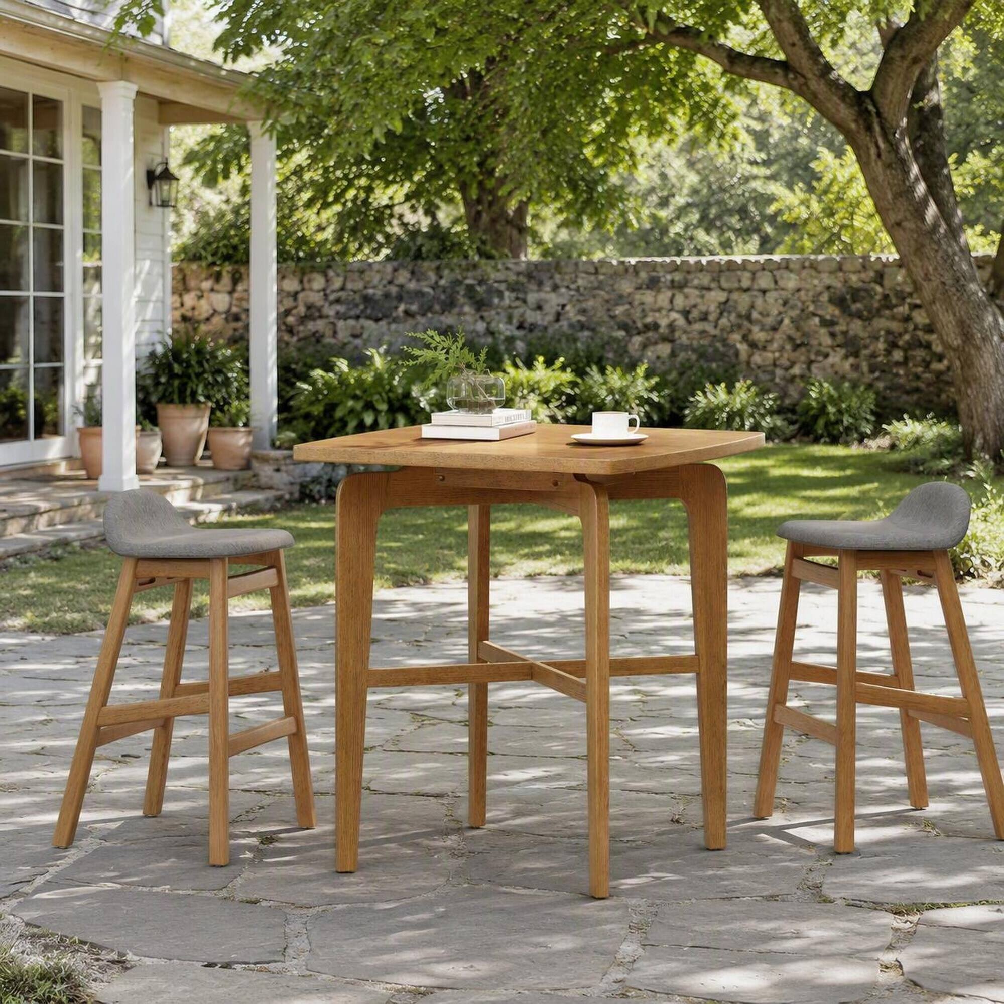 Angle. RYHNUYNE - 31" High Natural Round Wooden Bar Table, Counter Height Dining Table for Kitchen, Dining Room & Home Bar - Natural.