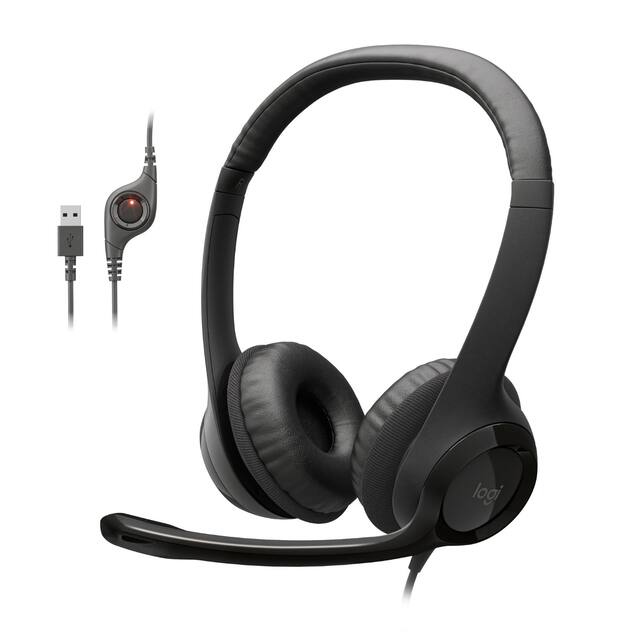 Logitech - H390 Wired USB-A On-Ear Stereo Headphones with Noise Canceling Microphone - Black
