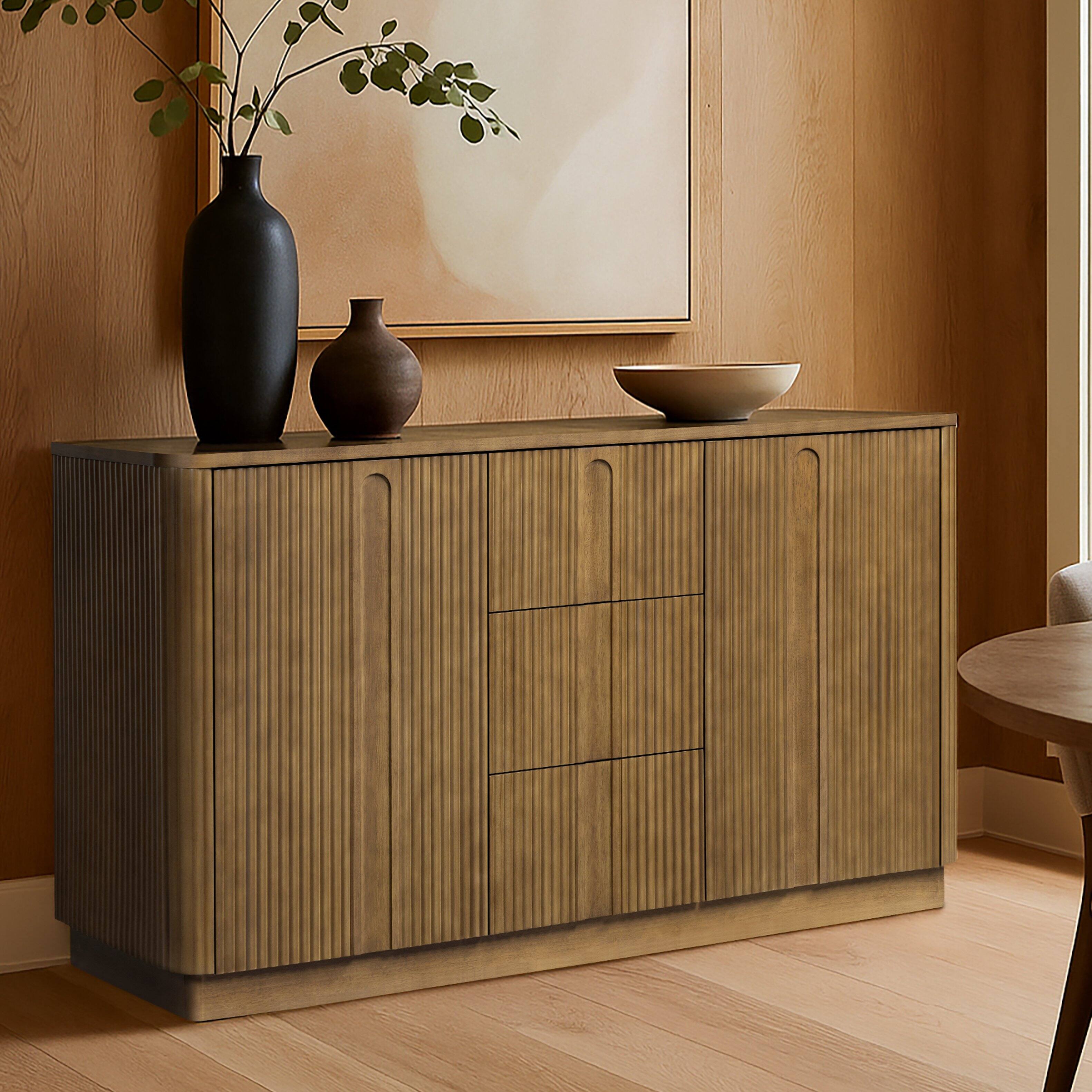 Front. Teamson Home - Teamson Home Potomac Sideboard with 3 Drawers and 2 Doors, Greige - Tan.