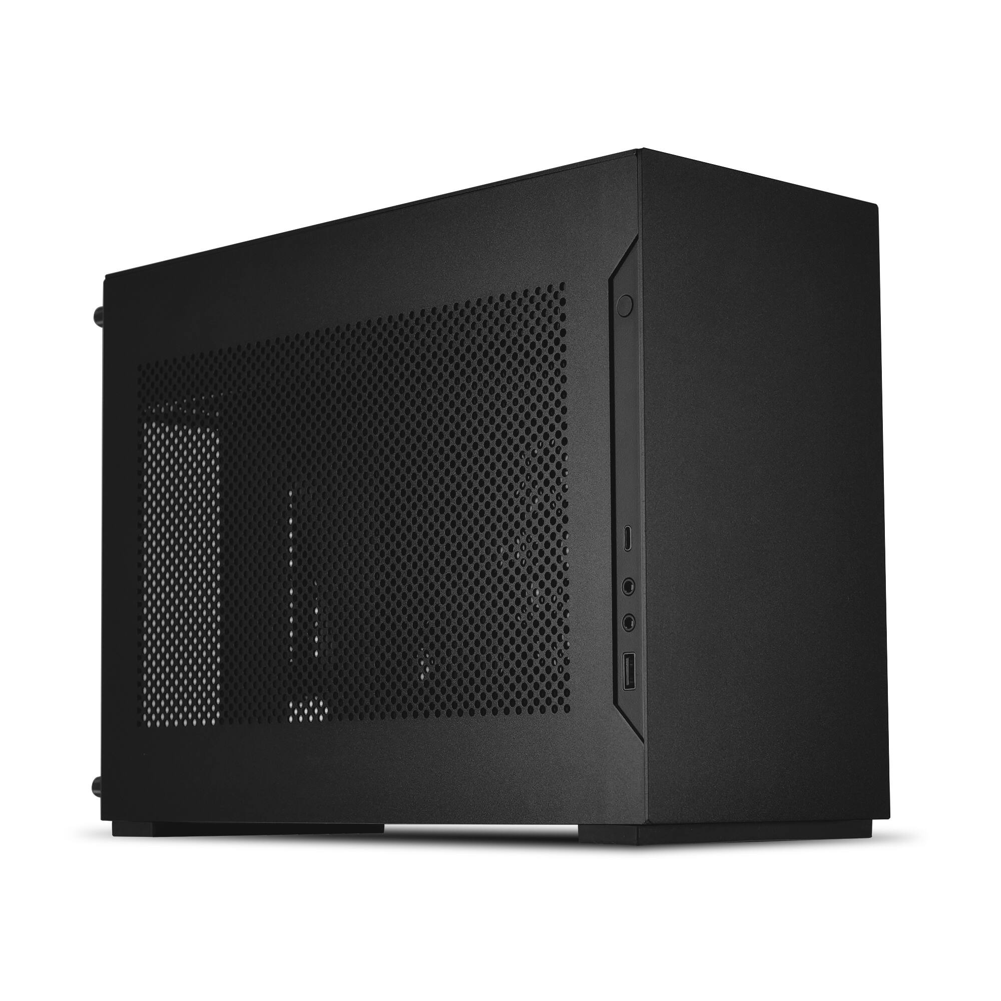 Angle. Lian Li - A4-H2OX5 Mini-ITX PC Case, Triple-Slot Mount GPU, Aluminum Exterior & SPCC Steel Interior, 240mm AIO (A4-H2OX5) - Black.