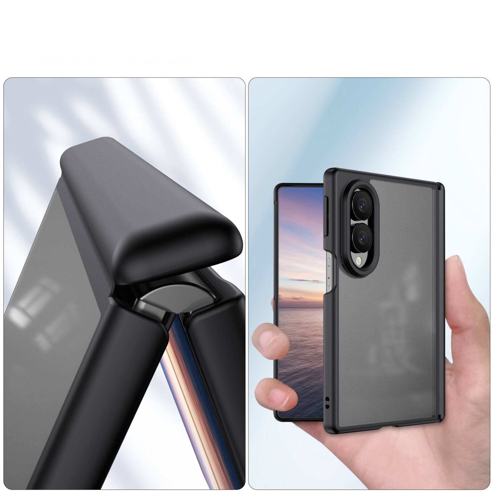 Left. Dteck - Shockproof Phone Case for Samsung Galaxy Z Fold8 with Screen Protector, Rugged Full Hinge Cover with Raised Camera Edge - Black.