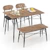 Front. Costway - 4 Piece Dining Table Set with Bench & 2 Faux Leather Upholstered Chairs for Kitchen - Rustic Brown.