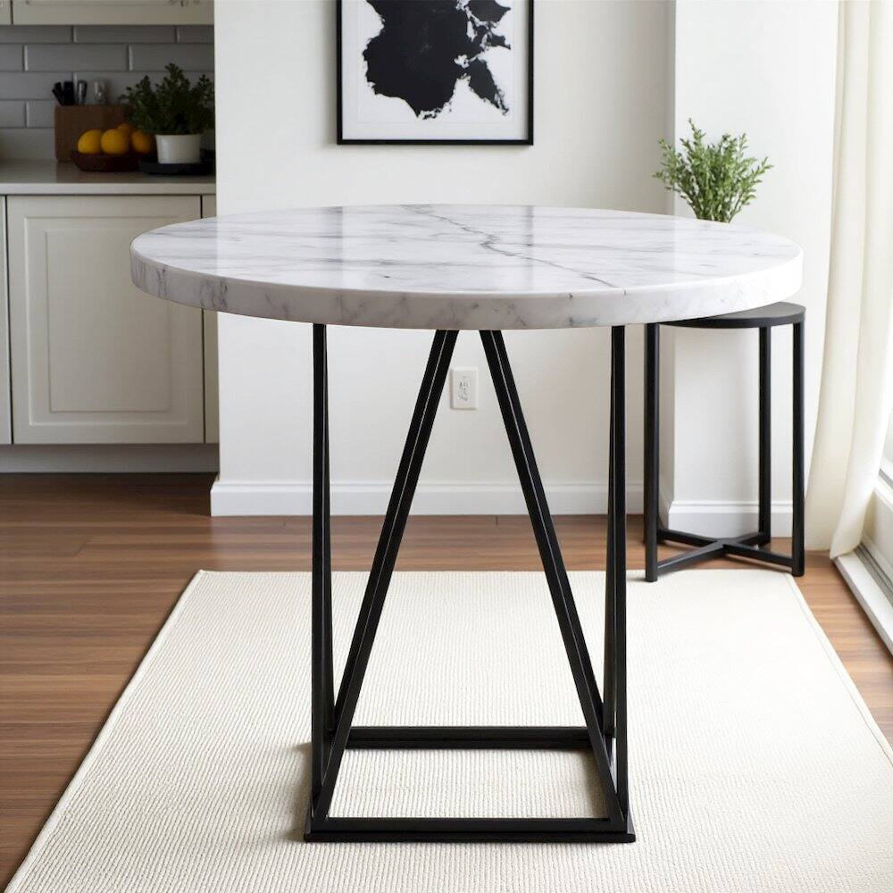 Alt View 2. FurniFact - White Marble Top Counter Height Dining Table - White/ Gun Metal.