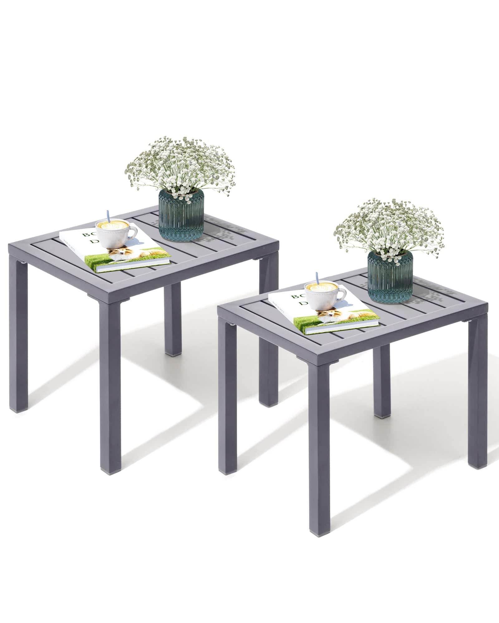 Crestlive Products - Aluminum Rectangular Patio Side Table, Small Outdoor Bistro Coffee Table - Gray