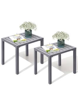 Crestlive Products - Aluminum Rectangular Patio Side Table, Small Outdoor Bistro Coffee Table - Gray