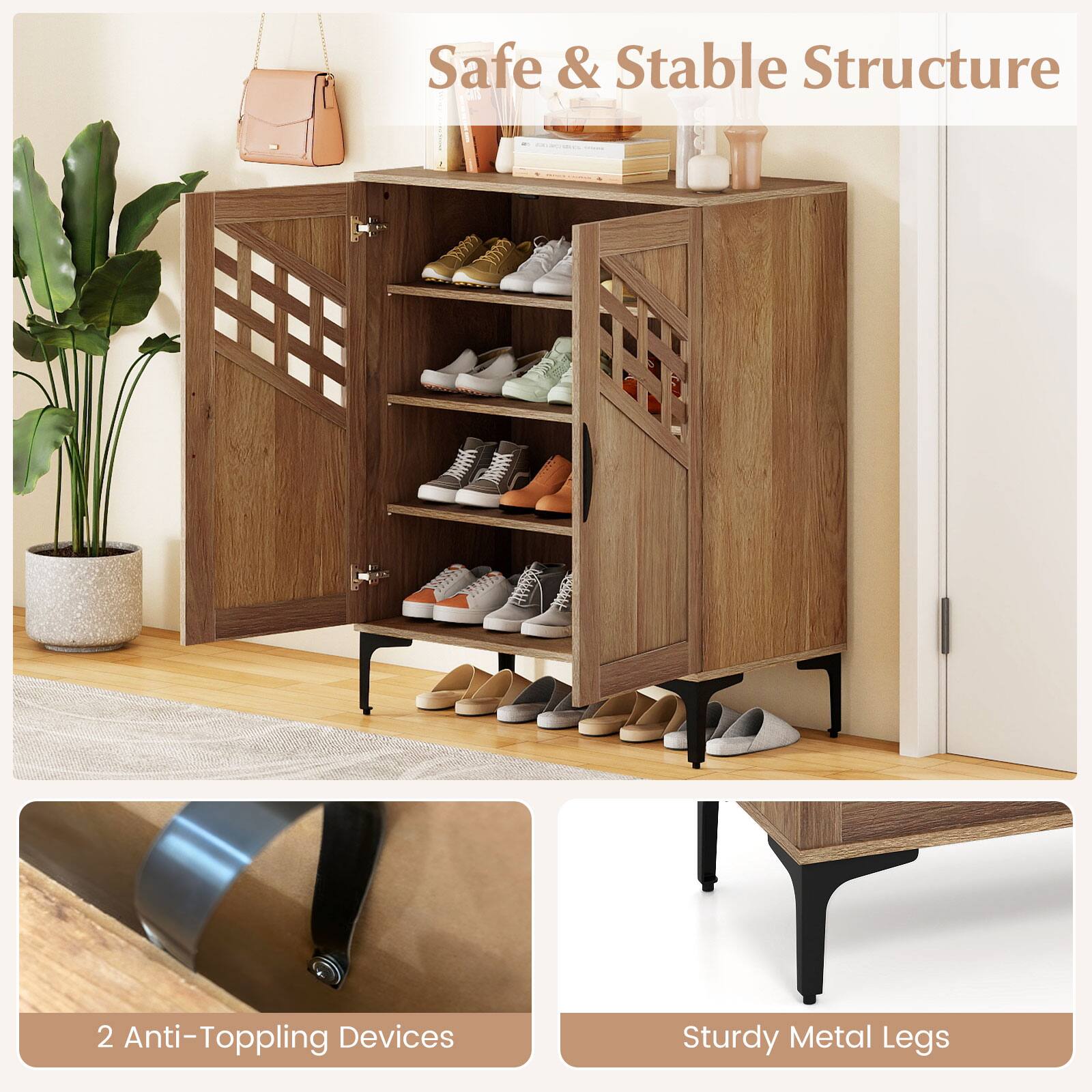 Safe & Stable Structure

2 Anti-Topping Devices

Sturdy Metal Legs