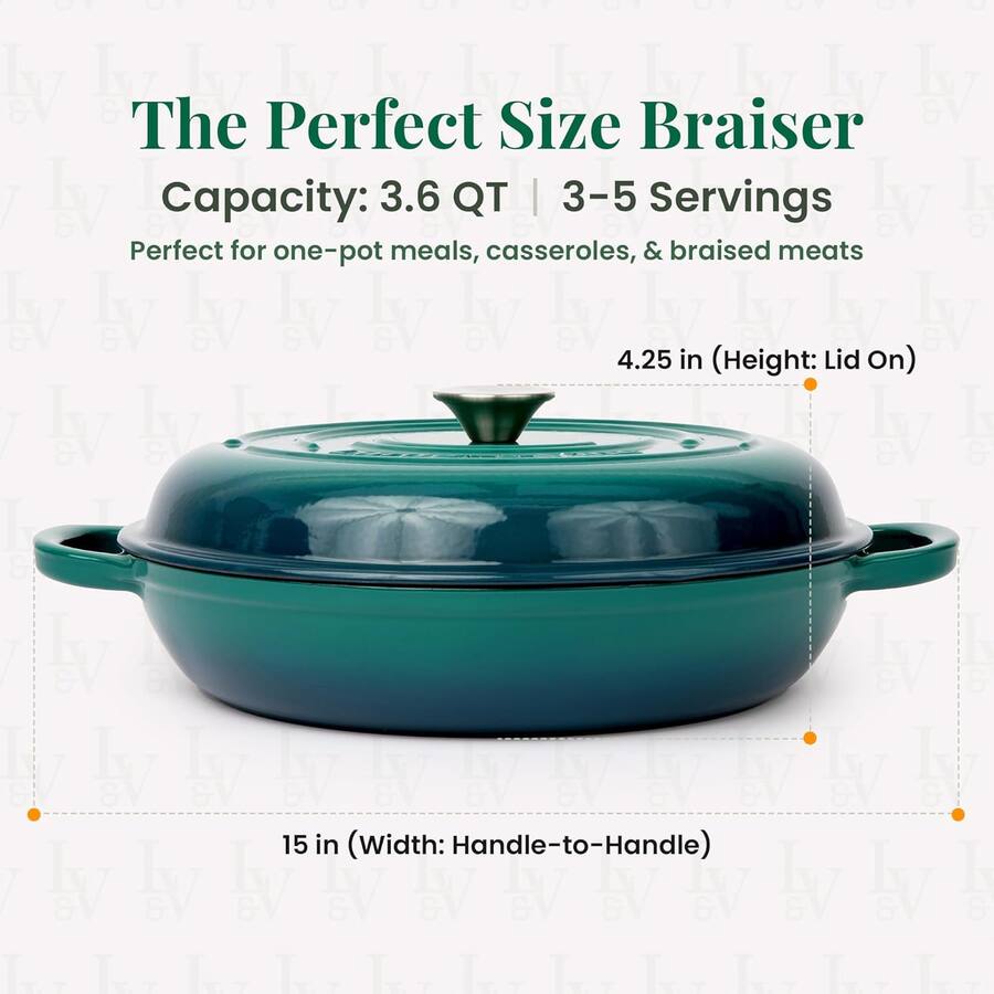 Larder & Vine 3.6 qt Enameled Cast Iron Braiser with Lid Bondi LVKC-BR ...