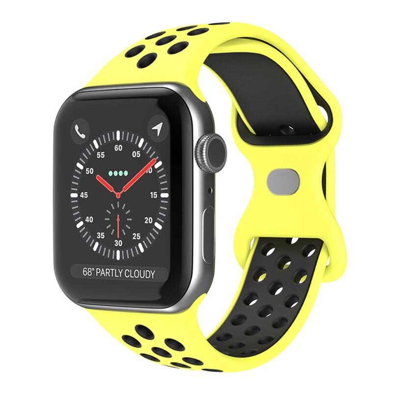 StrapsCo - ColorBlock Active Strap Silicone Rubber Watch Band For Apple Watch - 40mm/41mm/42mm (Medium-Long) - Yellow & Black