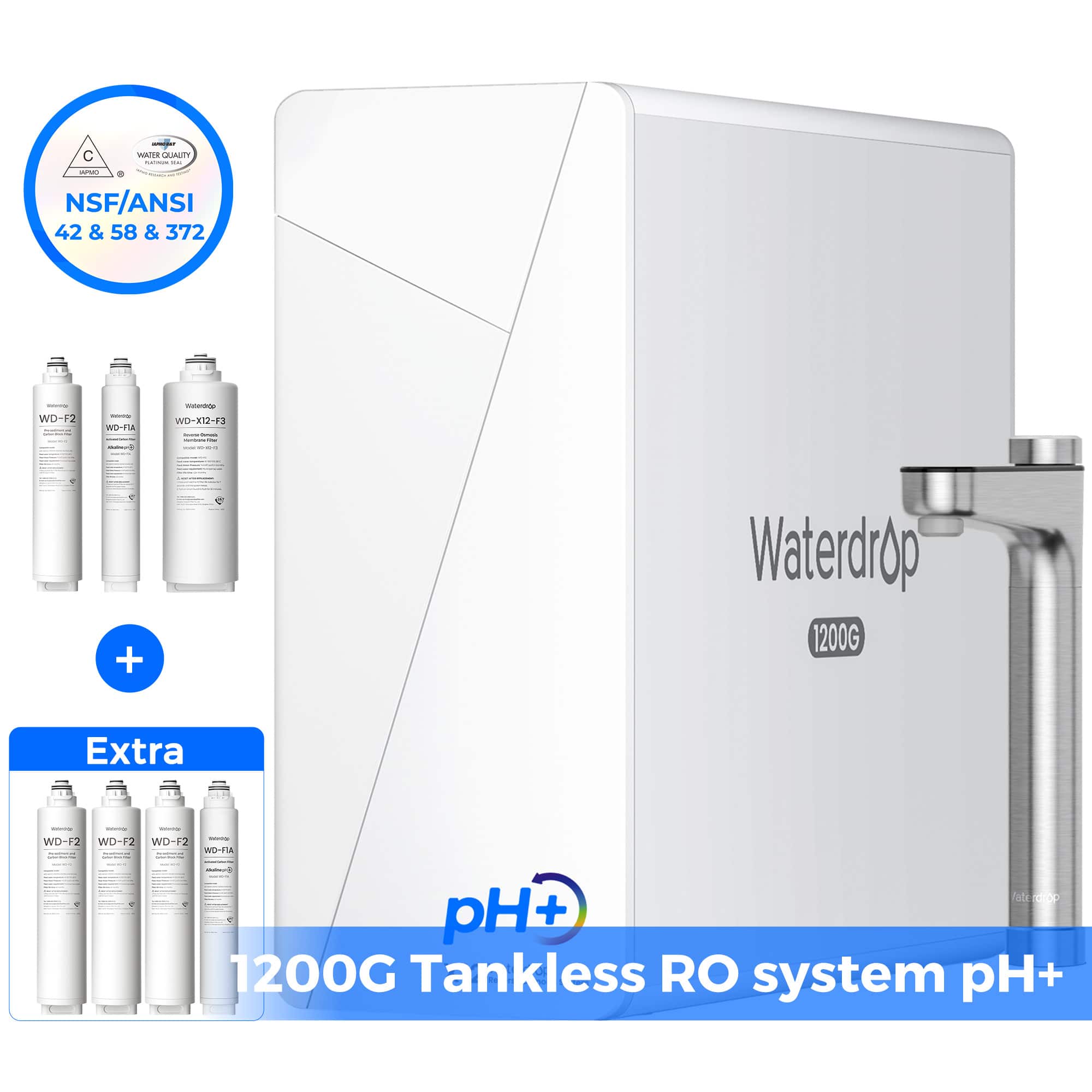 Waterdrop - X12 Reverse Osmosis System Multi-method Reverse Osmosis Filtration System - White