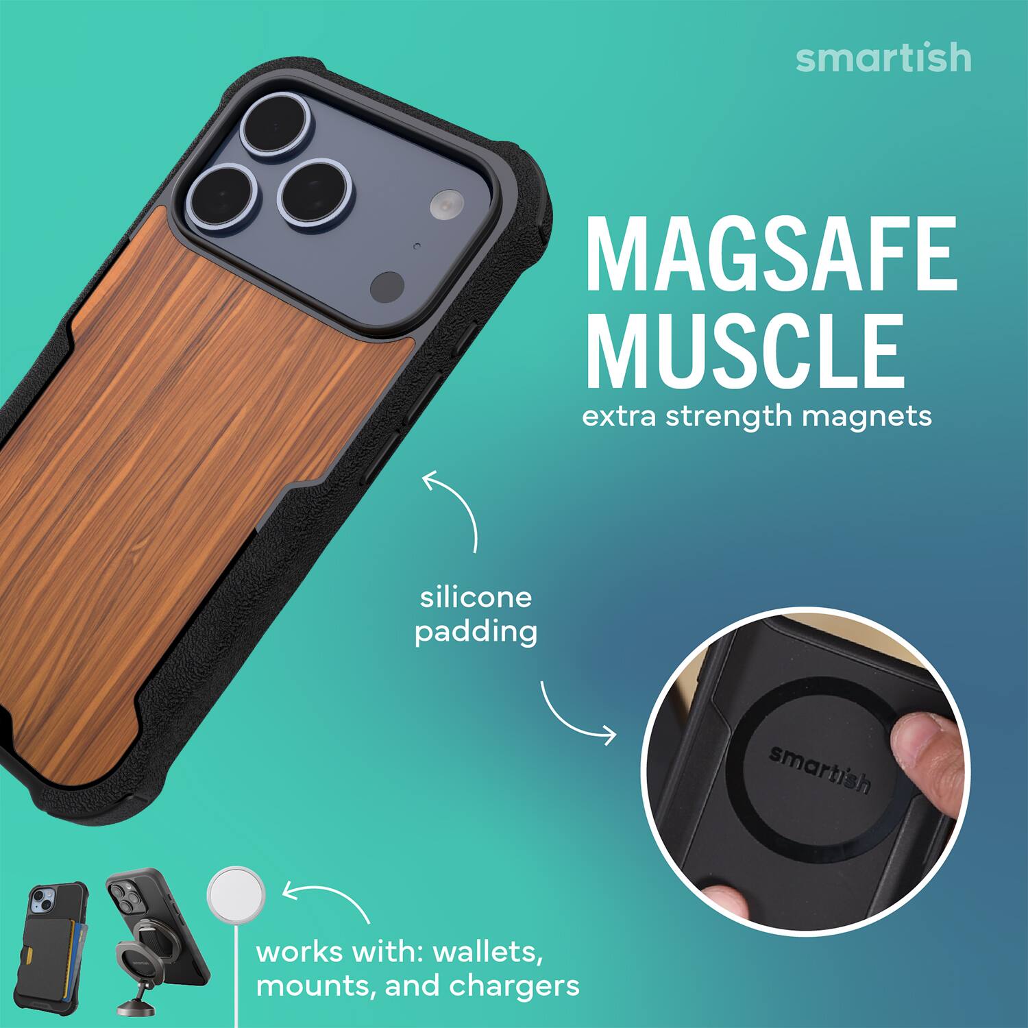 smartish MAGSAFE MUSCLE extra strength magnets silicone padding smartish works with: wallets, mounts, and chargers