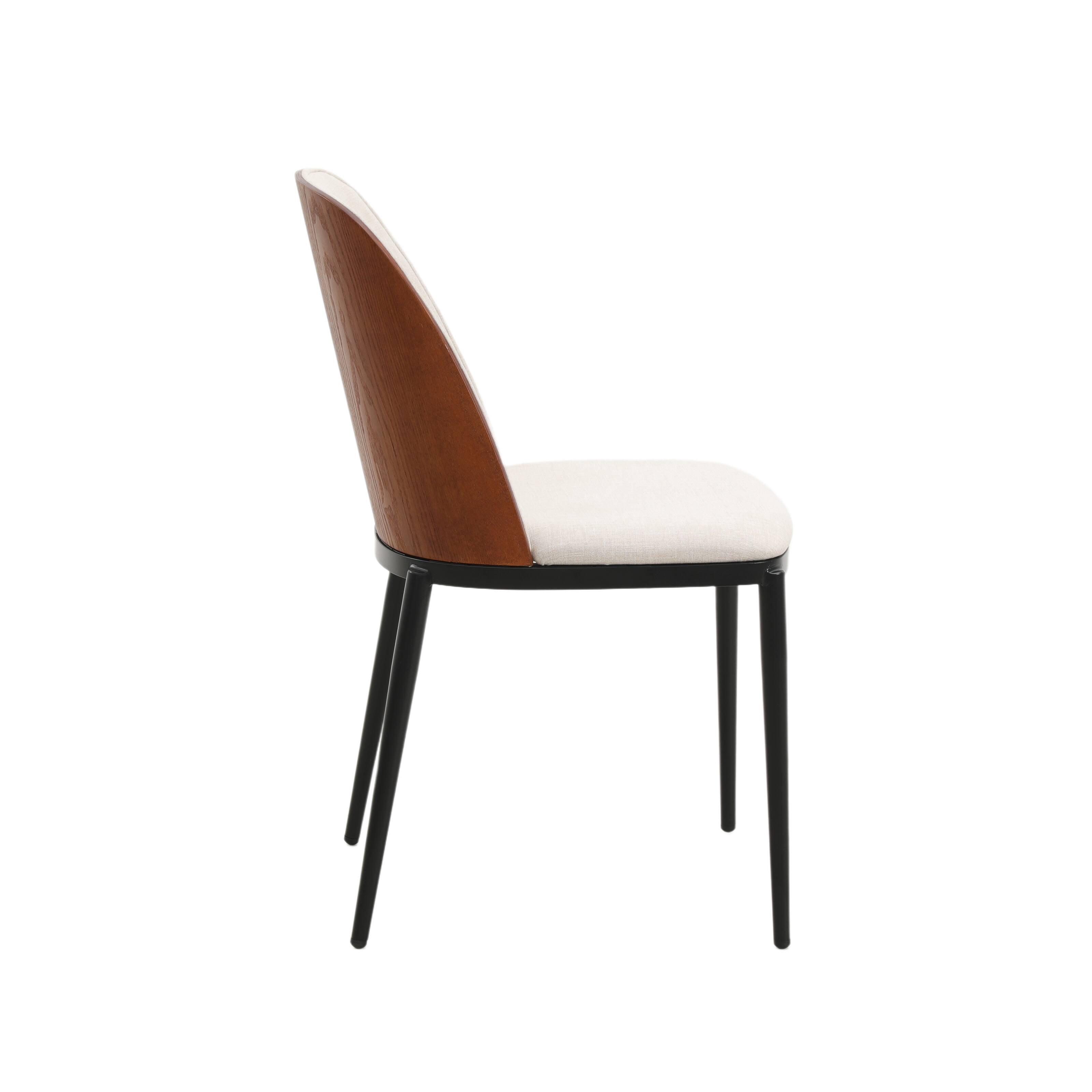 Alt View 4. LeisureMod - Tule 2-PCS Modern Upholstered Dining Chair, Mid-Century Padded Cushion Accent Side Chair with Powder-Coated Steel Legs - Walnut/Beige.
