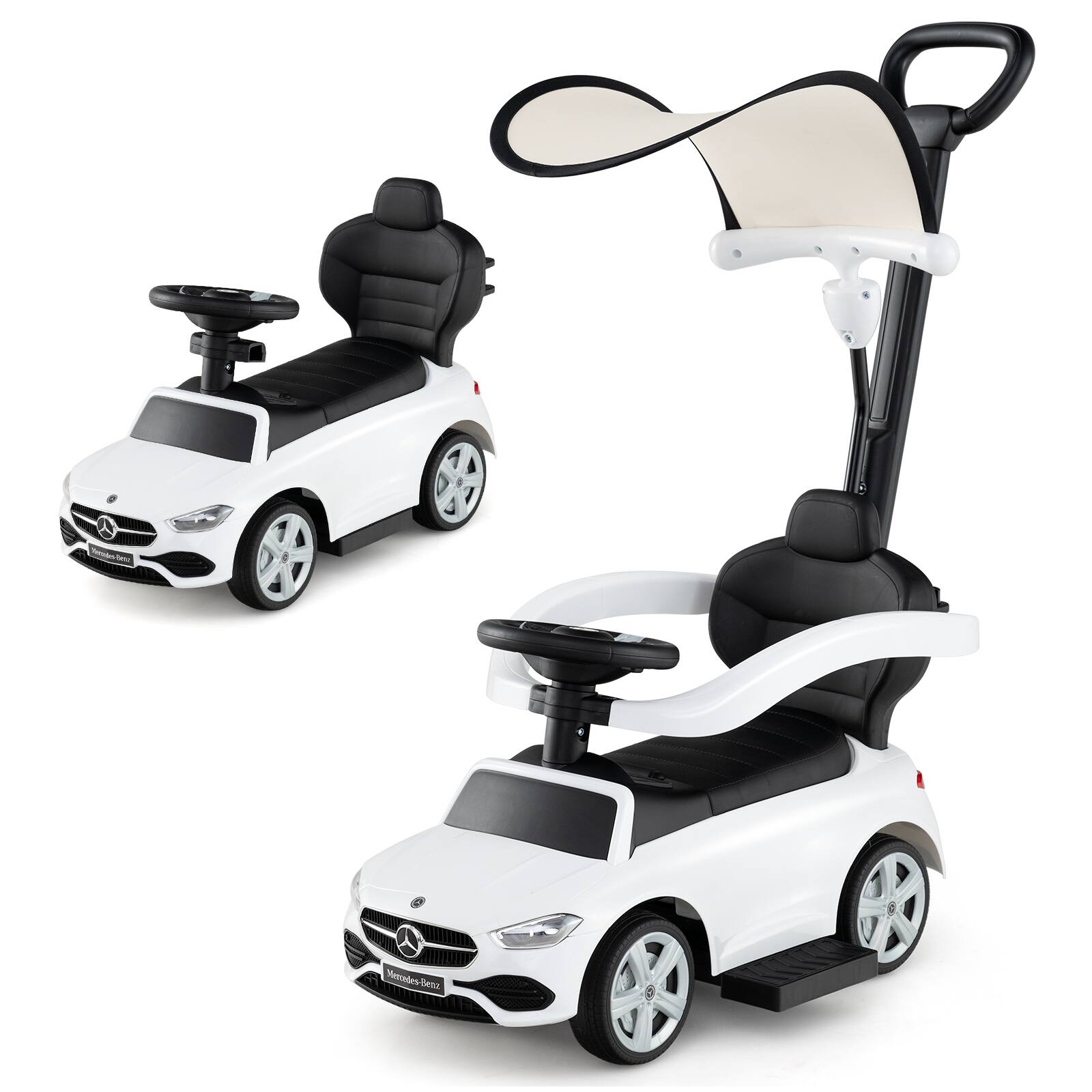 Costway - Kids Ride on Push Car Mercedes-Benz Licensed 3-in-1 Sliding Car - White