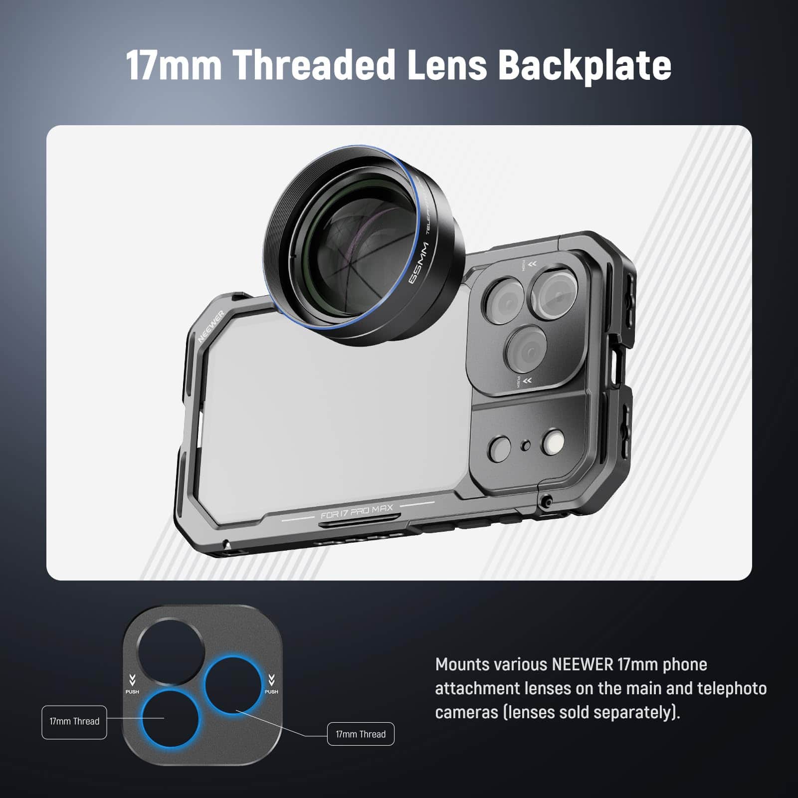 Neewer iPhone 17 Pro Max Video Cage Rig with 67mm Filter Ring