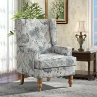 Bestier - Modern Button Printed Armchair with Sturdy Wood Legs and High Back - White - Front_Zoom