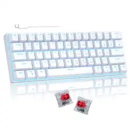 Live At Space - Gaming Keyboard 60% Compact Mechanical With Blue Led Backlit Pc Keyboards Detachable Type C To A Cable Wired For - white(red switch)