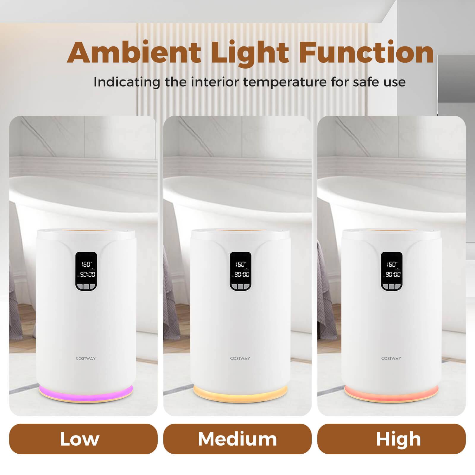 Ambient Light Function  
Indicating the interior temperature for safe use  

Low  
Medium  
High  

160°  
90:00  

COSTWAY  
COSTWAY  
COSTWAY