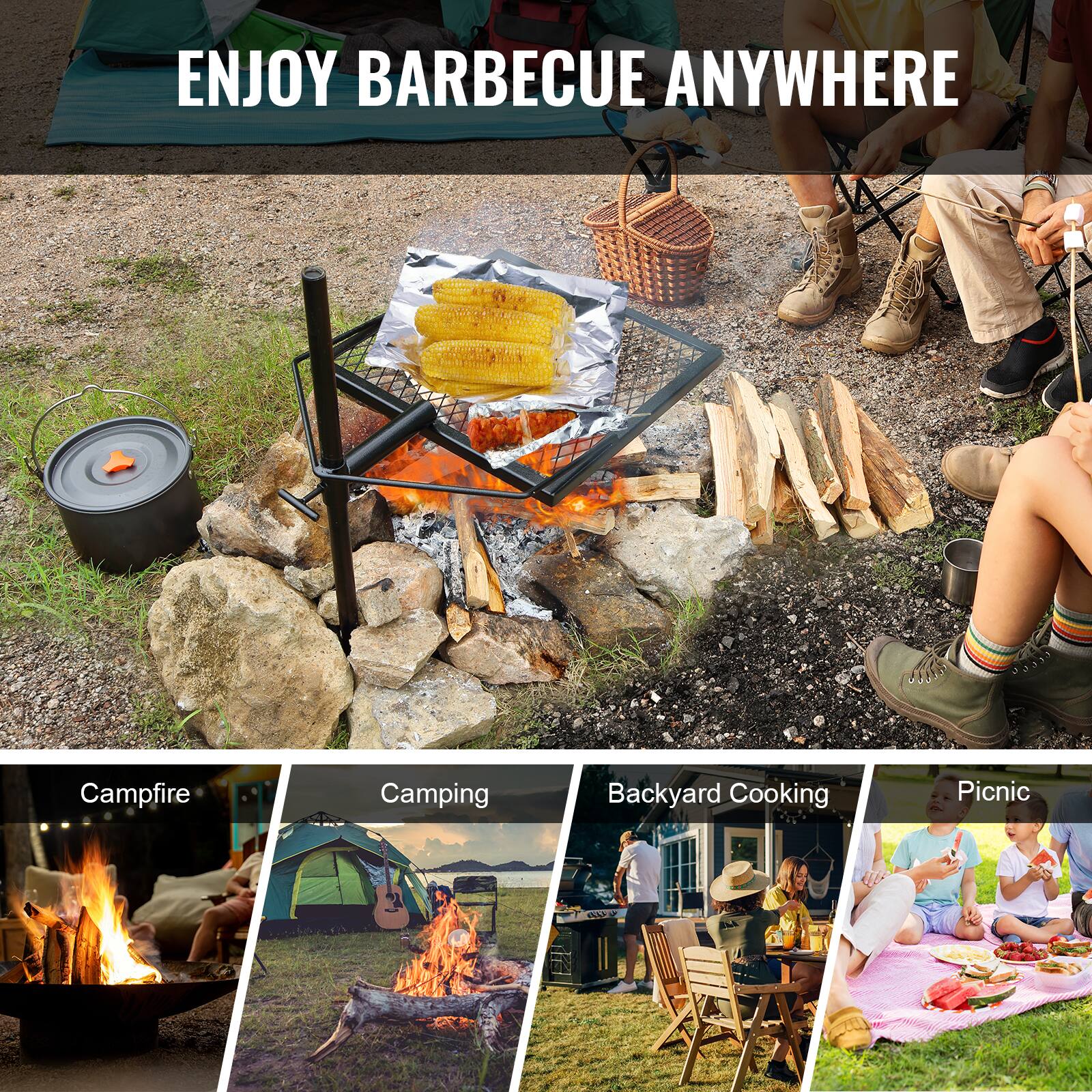 ENJOY BARBECUE ANYWHERE

Campfire  
Camping  
Backyard Cooking  
Picnic