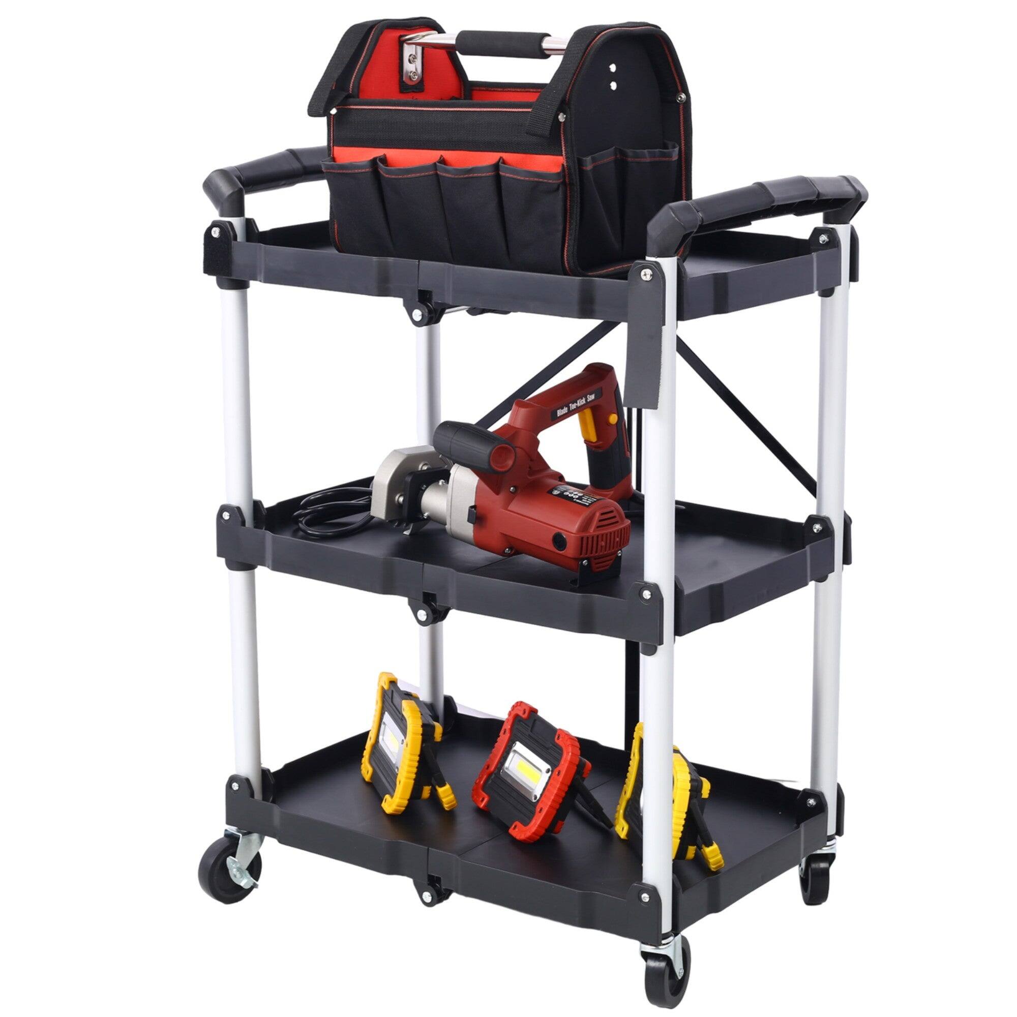 Alt View 2. Boyel Living - 3 Shelf Collapsible 4 Wheeled Multi Purpose Utility Cart 150lb Capacity Black Silver - Black.