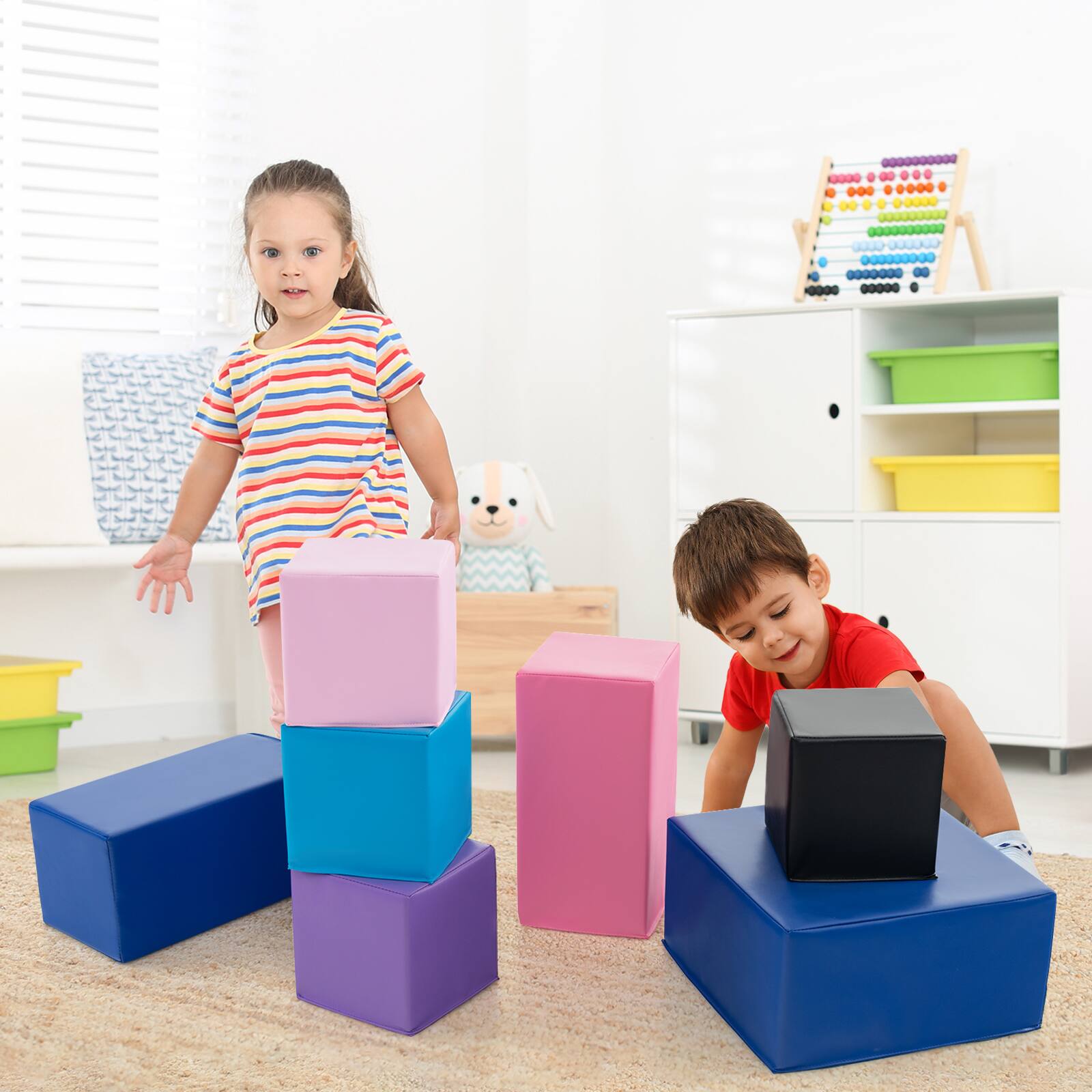 Angle. SlickBlue - Large 7-Piece Foam Blocks Set for Creative Play for Toddlers - Colorful.