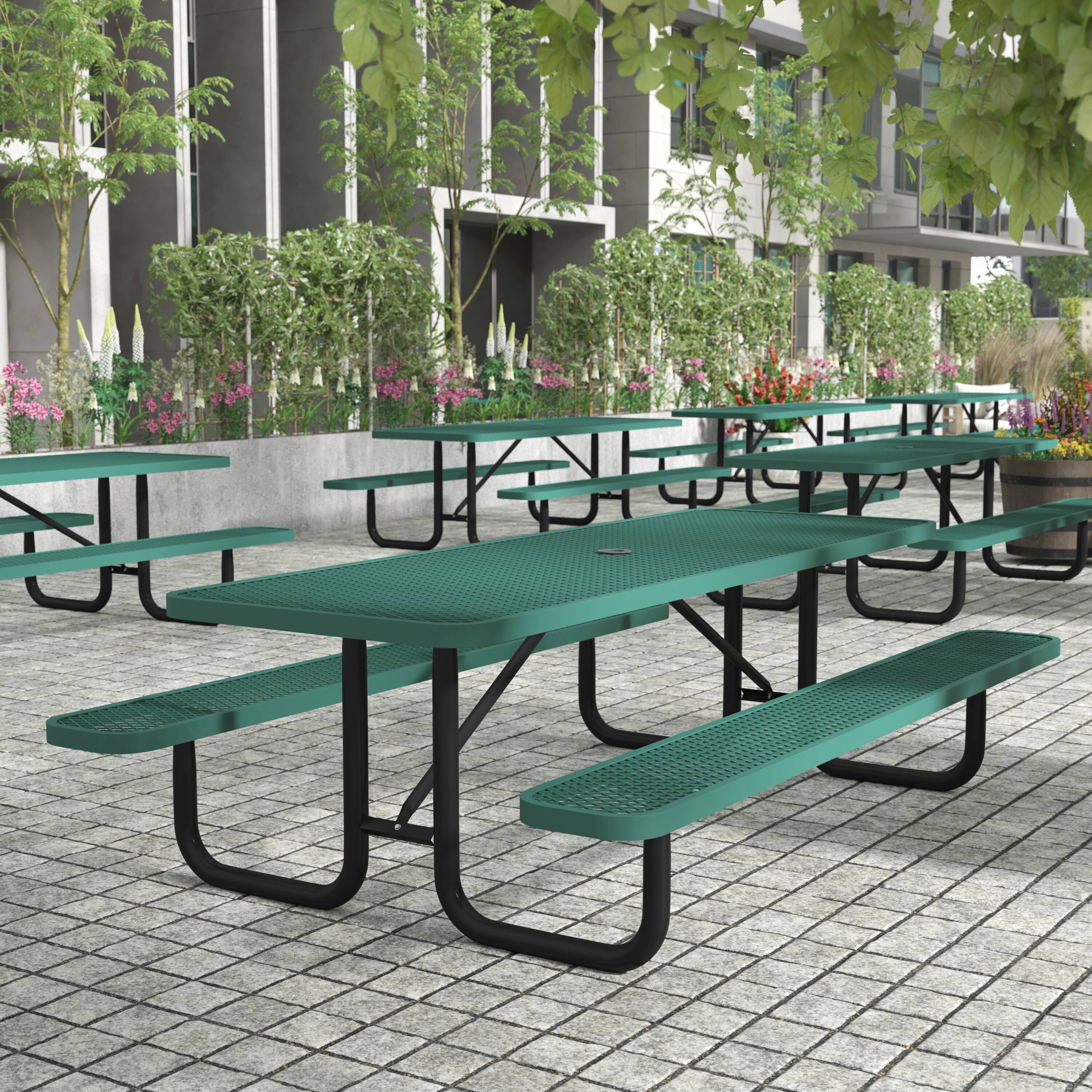 Alt View 2. Flash Furniture - Mantilla 8' Rectangular Outdoor Picnic Table with Commercial Heavy Gauge Green Expanded Metal Mesh Top and Seats and Bla - Green.
