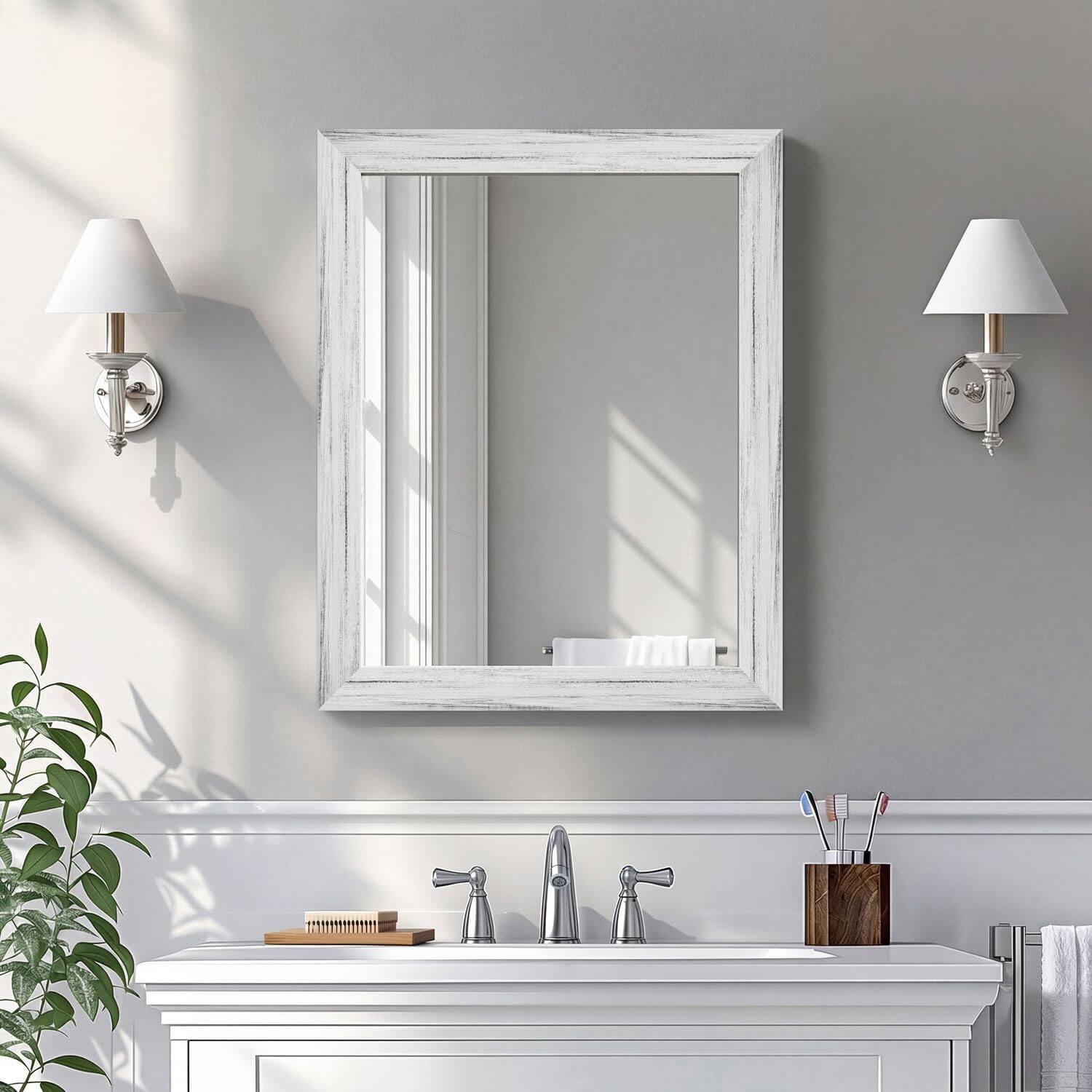 Front. ULTRUE - Ultrue UTBM0RT01WW04050 White Wood Effect 16x20 Framed Wall Mirror.