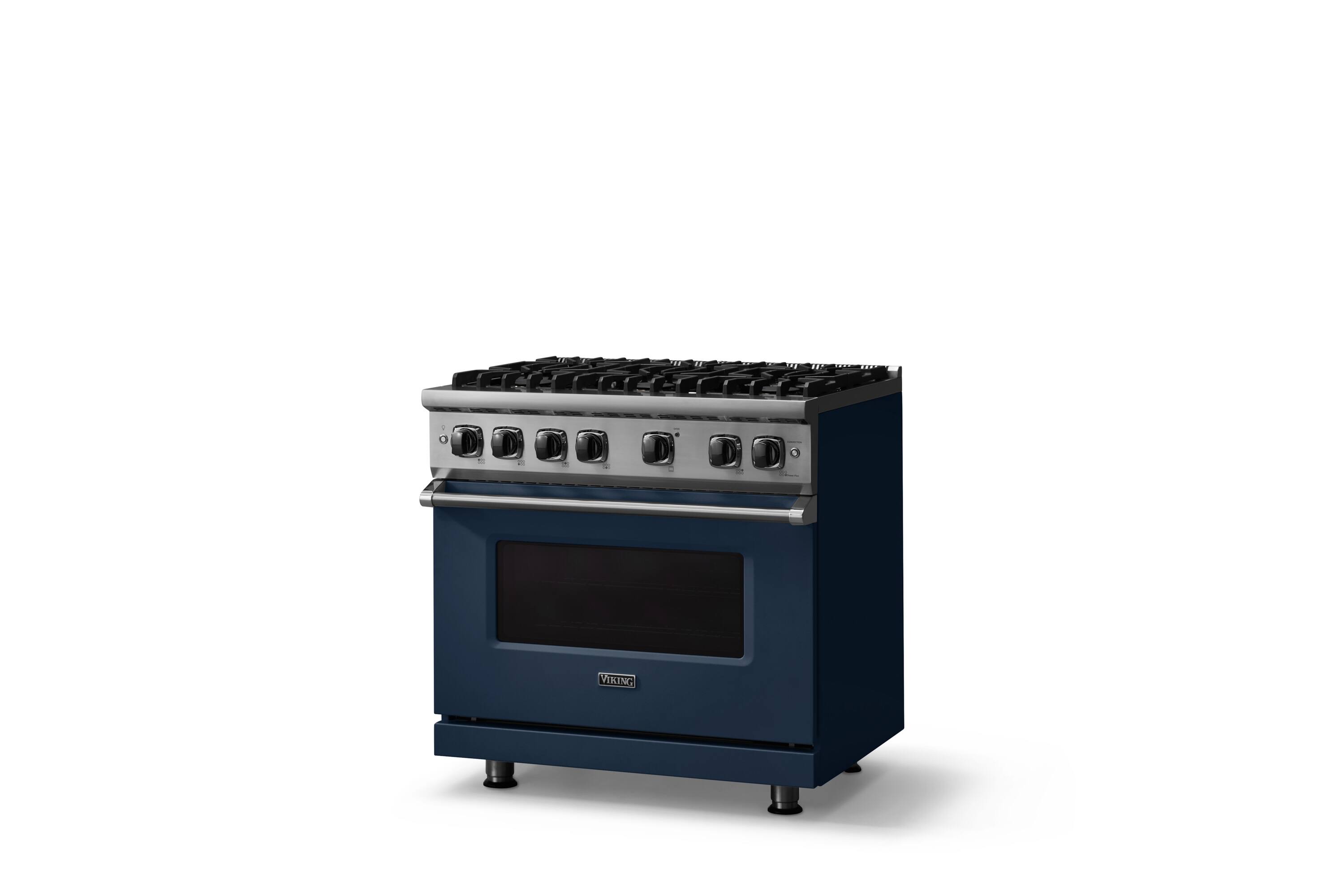Angle. Viking - 36"W./24"D. 5.1 Cu. Ft.  Gas Sealed Burner Range-6 Burners-Slate Blue - Slate Blue.