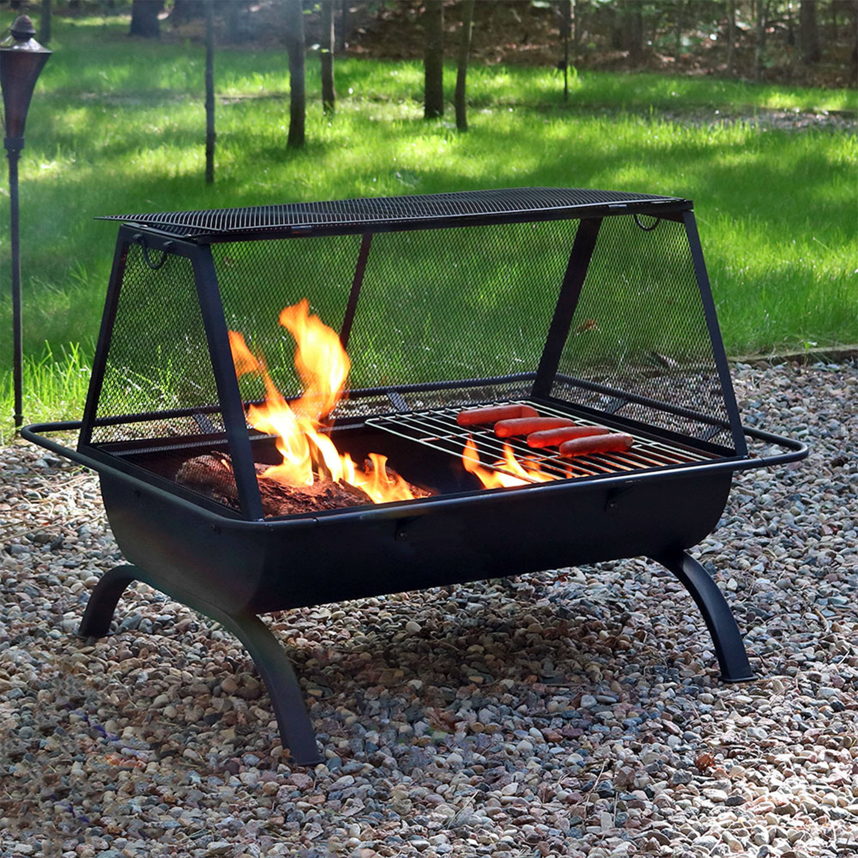 Alt View 1. Sunnydaze - 36 in Northland Grill Outdoor Fire Pit with Spark Screen - Black.