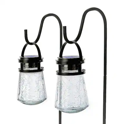 Front. Home Zone Security - Home Zone Security ELJ8205V 2 Pack Solar Pathway Lights, 3000K Warm White, Crackle Glass LED, Outdoor Garden, Black.