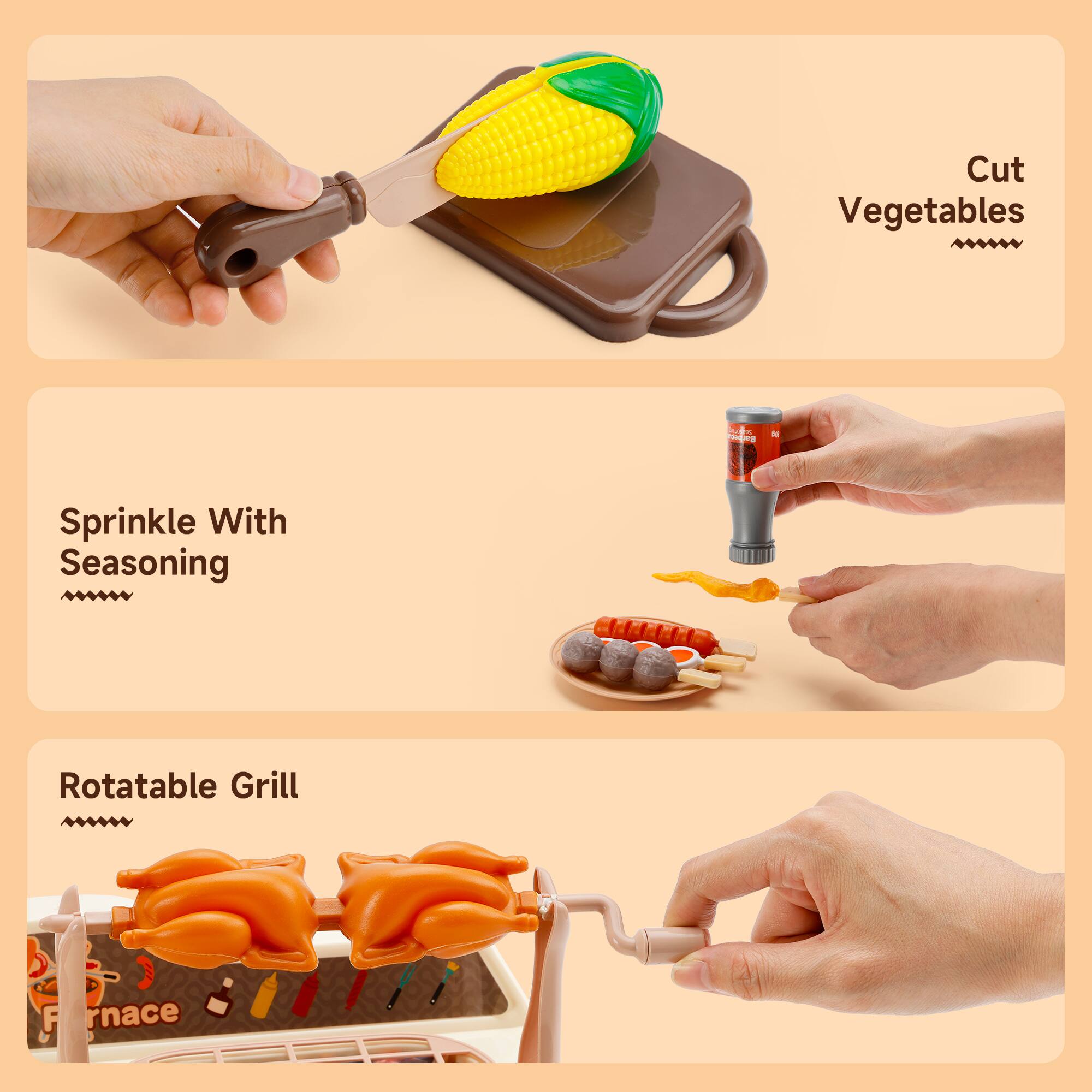 Cut Vegetables  
Sprinkle With Seasoning  
Rotatable Grill