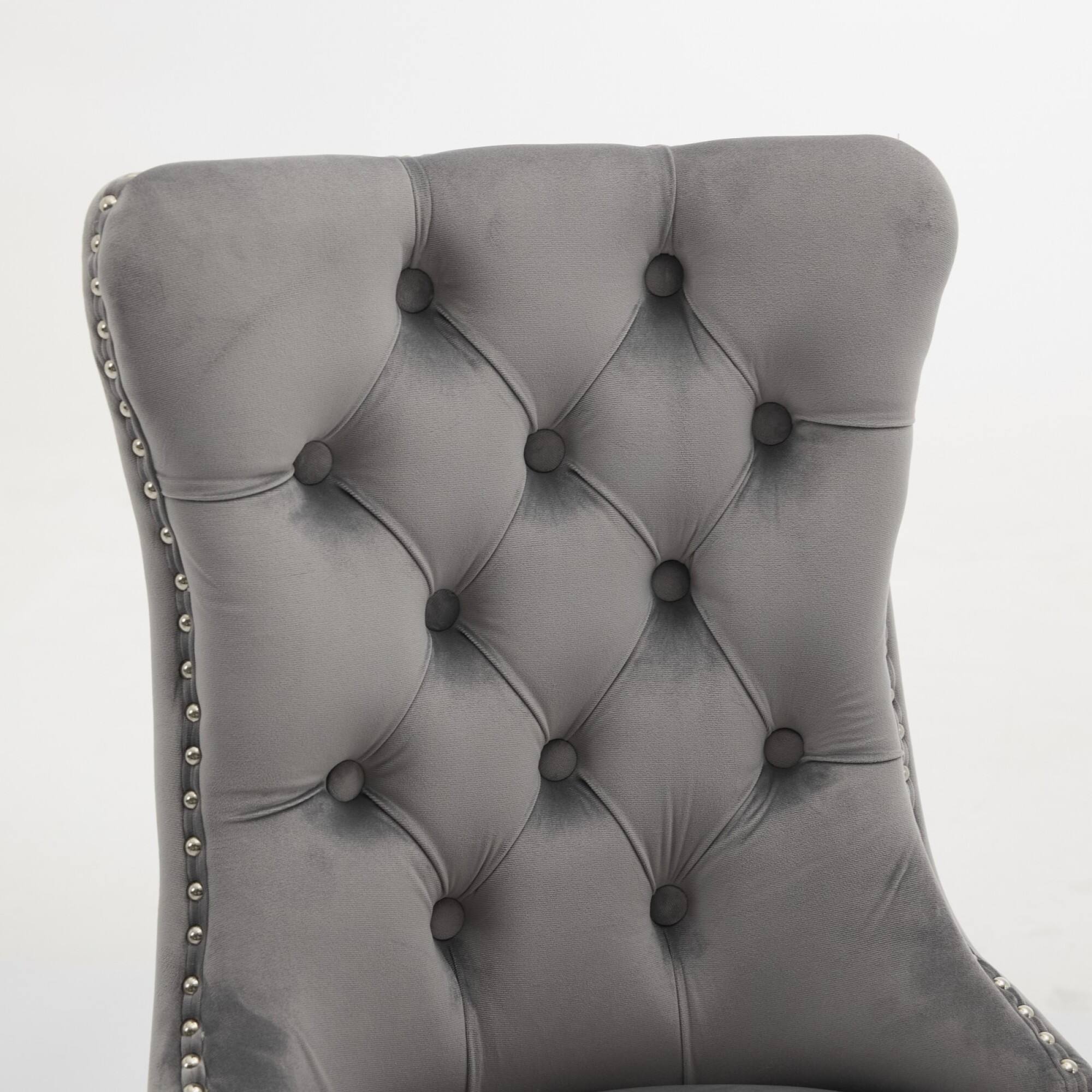 Alt View 4. GOODSILO - Modern High-End Tufted Velvet Upholstered Dining Chairs with Solid Wood Legs and Nailhead Trim, Set of 2 - Light Gray.