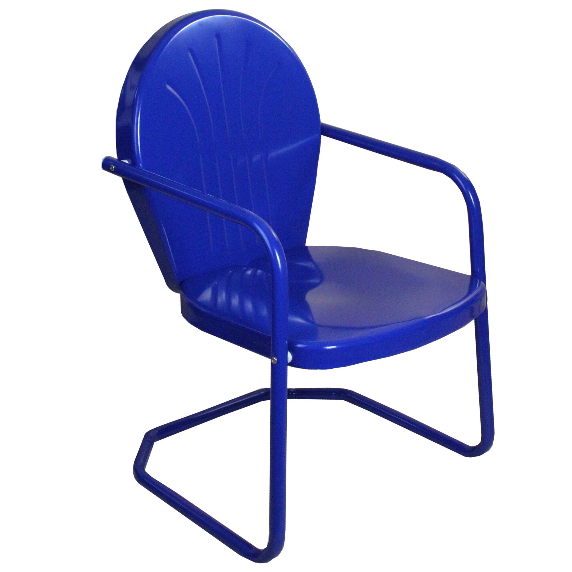 Front. Northlight - 34-Inch Outdoor Retro Tulip Steel Armchair, Blue - Blue.