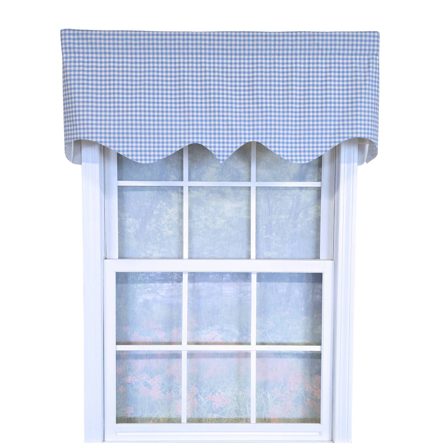 Front. RLF Home - RLF Home 100% Cotton Gingham Regal With Poly/Cotton Ivory lining Rod Pocket Valance 50" x 17" Blue - Blue.