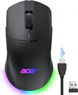 Front. Acer - Wireless Gaming Mouse for Laptop, 24,000 DPI Wired Computer Mouse with 8 Programmable Buttons, Left & Right Hand - Black.