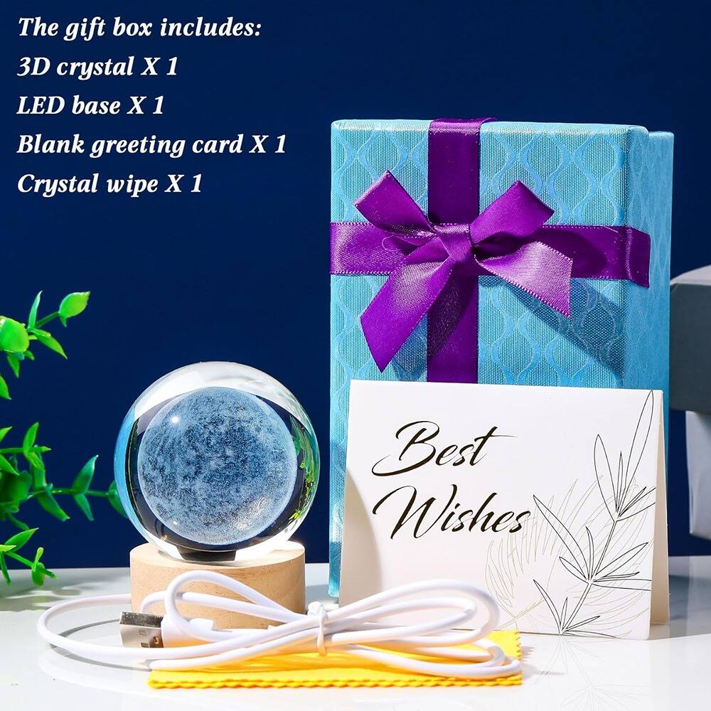 The gift box includes:
3D crystal X 1
LED base X 1
Blank greeting card X 1
Crystal wipe X 1

Best Wishes