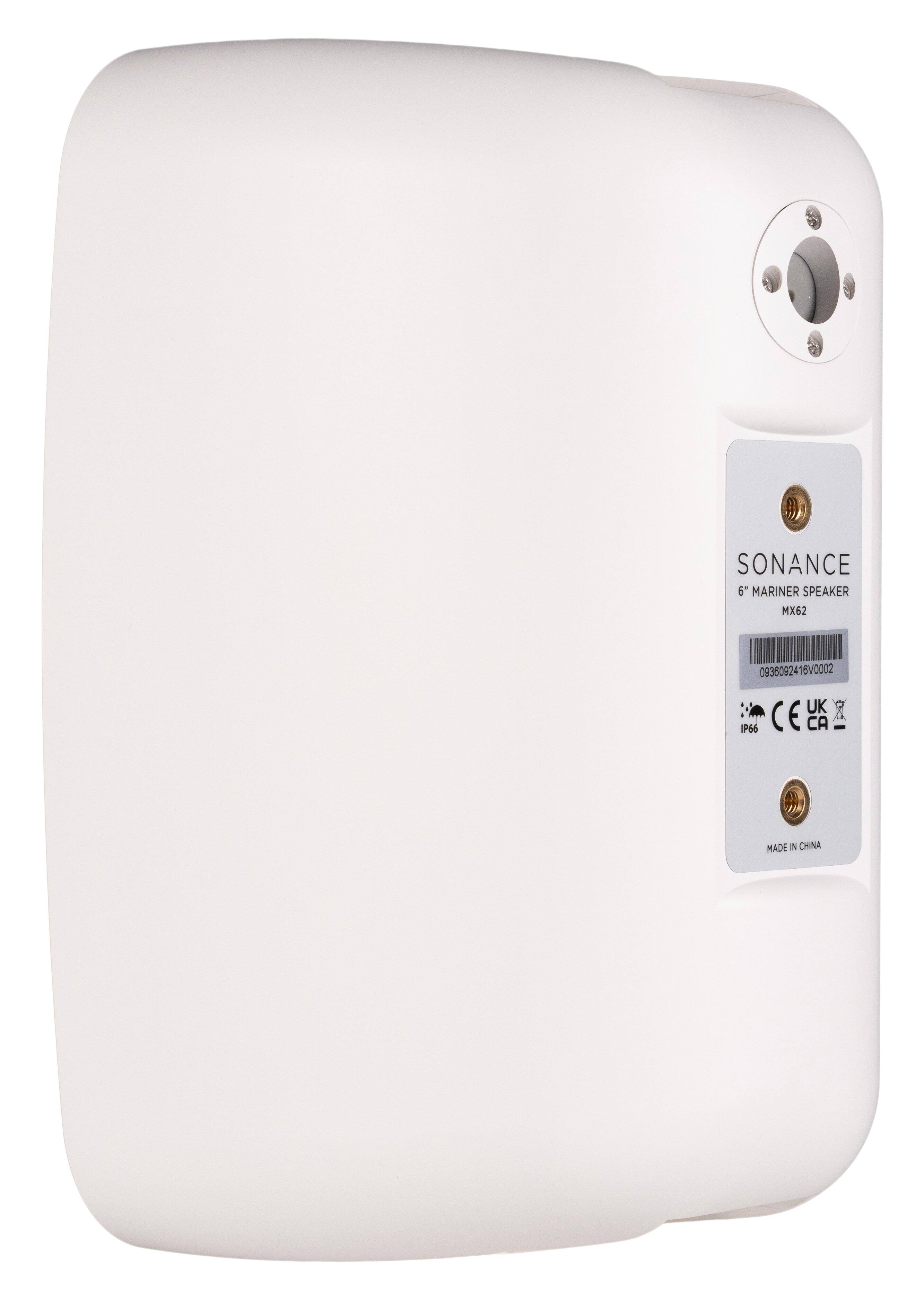 The text on the image reads: "9 SONANCE 5 MARINER SPEAKER MX62 0938082416V0002 UK P66 CE CA  MADE IN CHINA."