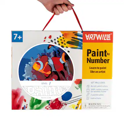 7+ M Paint by Number Learn to paint like an artist LEVEL ! Paminuy a 16 by - 10 N00013248 SET INCLUDES Acrylic paint colors 100% cotton canvas on wooden frame 88 2 paintbrushes Instructions WARNING: ! CHOKING HAZARD-Small parts. Not for children under 3 yrs