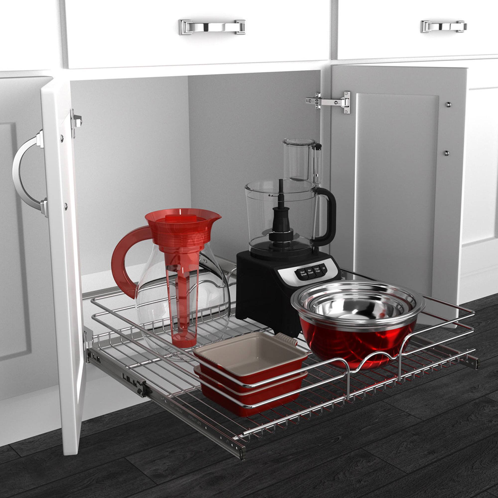 Alt View 1. Rev-A-Shelf - Rev-A-Shelf Pullout Single Basket Organizer for Kitchen Cabinets, 24 x 22 In, 5WB1-2422CR-1 - Silver.