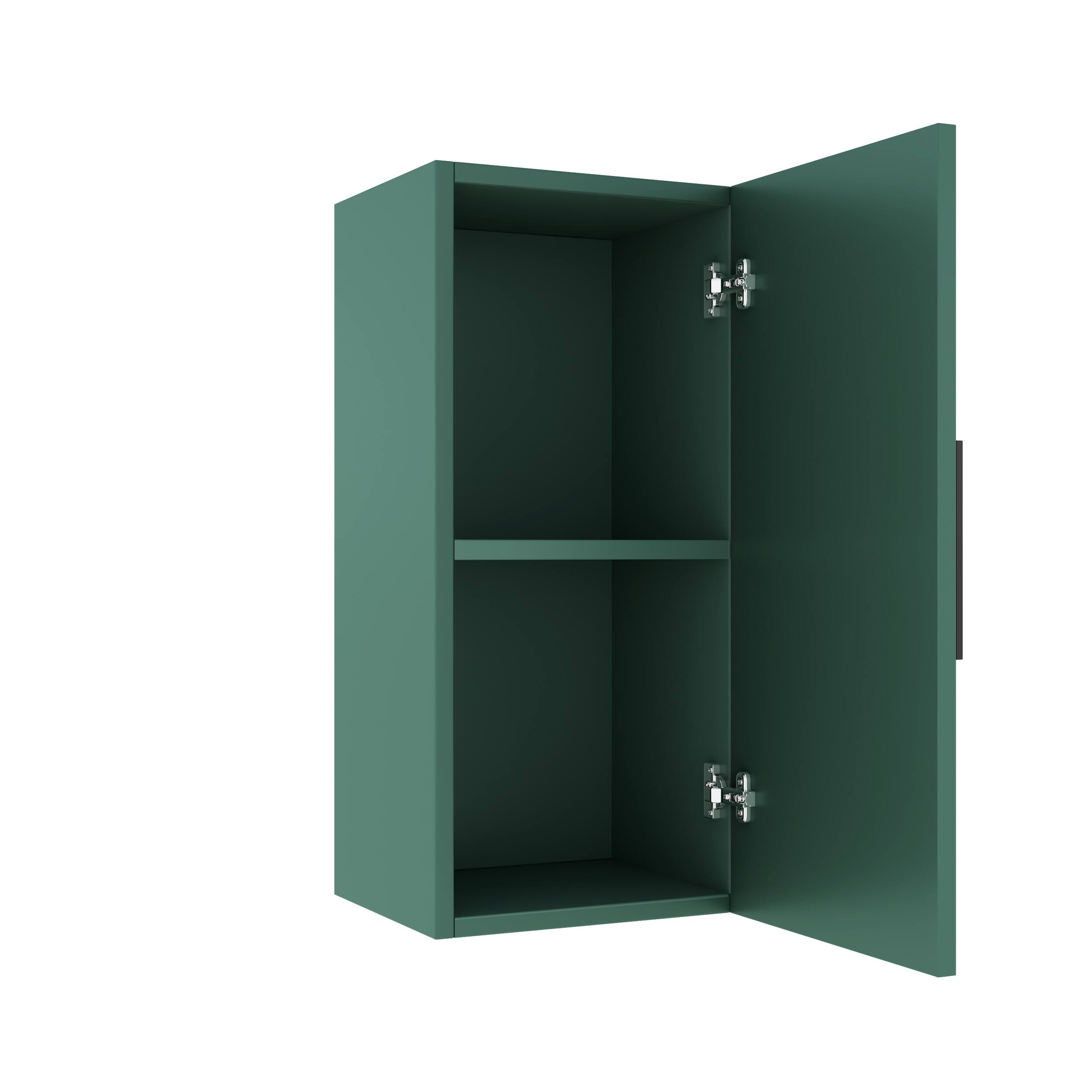 Left. TinyHomie - 14in Wall-Mounted Floating Bathroom Vanity Side Cabinet with a Door and a Shelf - Green.