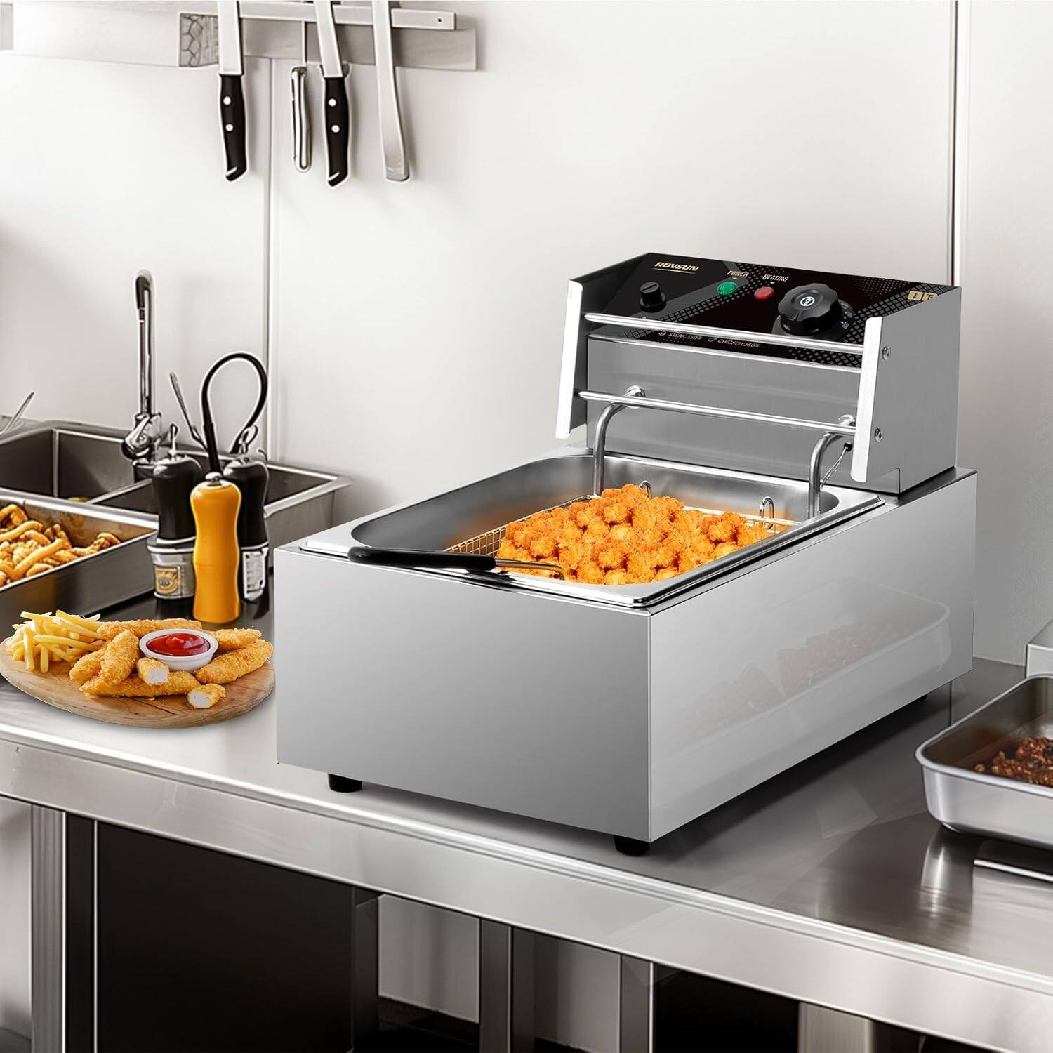 Alt View 8. Winado - 11.4QT Electric Deep Fryer with Basket & Lid, 1700W Commercial Deep Fryer w/Adjustable Temperature Stainless Steel - Silver.