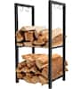 Front. JETRANSPORT - 2 Tiers Small Firewood Log Storage Rack Holder For Indoor Fireplace Or Outdoor Patio Black - Black - Classic.