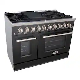Akicon - 6.7 Cu.ft Slide-in Freestanding Gas Convection Range with 6 Burners and Cast Iron Grates in Black&Stainless Steel - Black&Stainless Steel