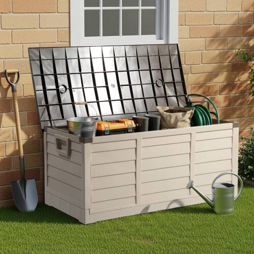 Alt View 10. Winado - Storage Deck Box 75 GAL Portable Folding Fast Installation for In/Outdoor with Wheels - Brown.